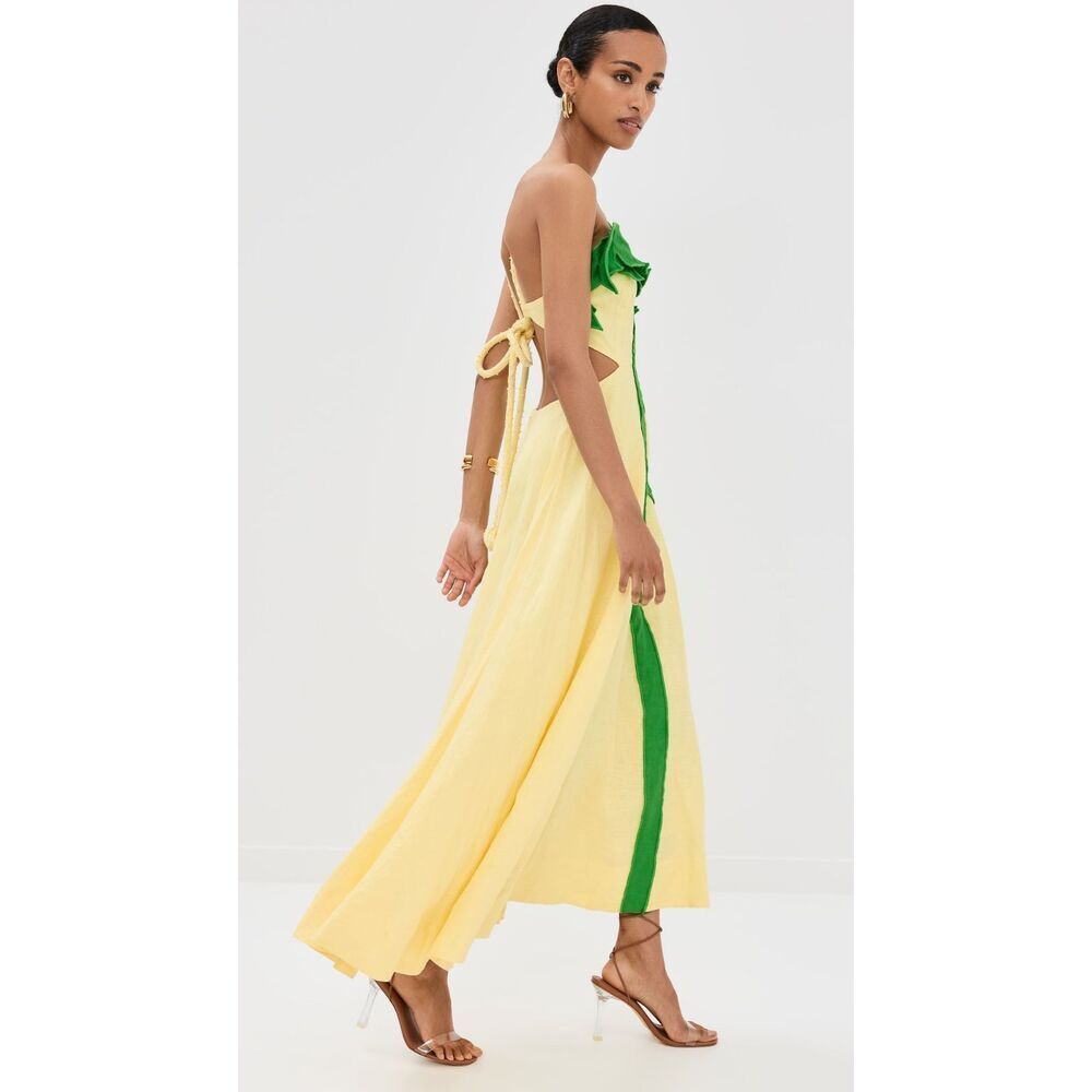 FARM Rio Palm Tree Cutwork Midi Dress Yellow XS NEW - Picture 9 of 10